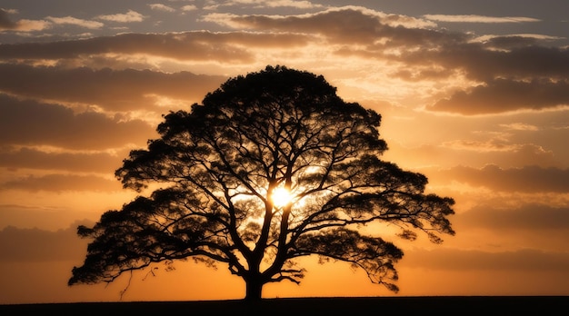 Siluweta drzewa oświetlona przez zachód słońca