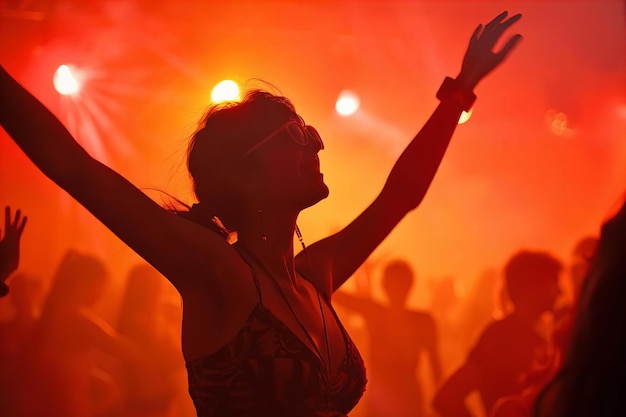 Siluweta kobiety na rave lub festiwalu muzycznym