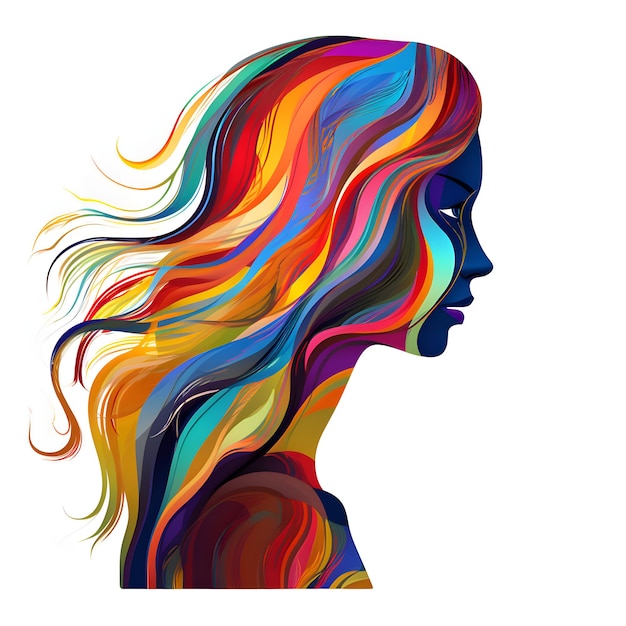 Siluweta kobiety z kolorowymi włosami Ilustracja wektorowa