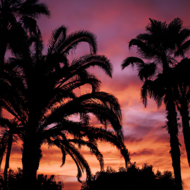 Zdjęcie siluweta palm na tle nieba podczas zachodu słońca