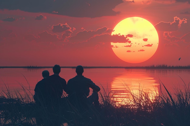 Zdjęcie siluweta przyjaciół oglądających zachód słońca