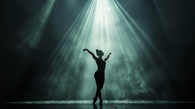 Zdjęcie siluweta tancerki baletowej ciemna scena pojedynczy reflektor