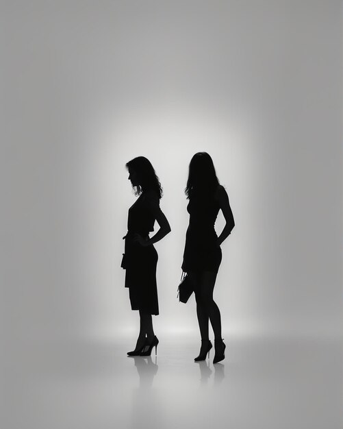 Zdjęcie siluweta trzech kobiet w czarno-białych sukniach nakręcona w studiu.