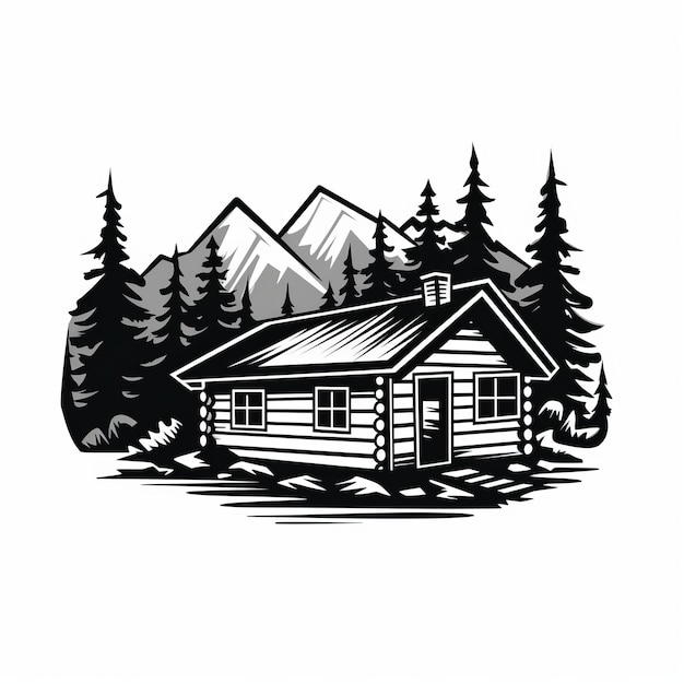 Simple Cabin Bold Czarno-biały styl logo sztuka wektorowa