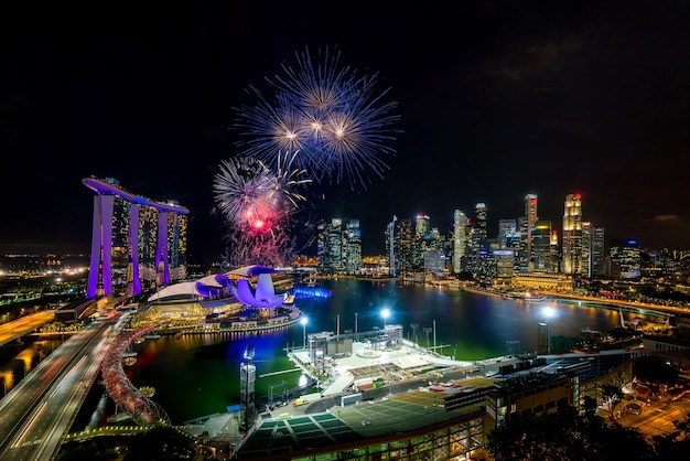 Singapur Centrum Panoramę Zatoki O Zmierzchu