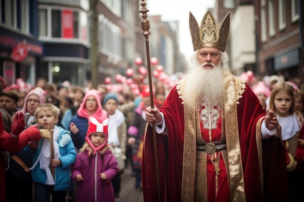 Sinterklaas i dzieci uczestniczące w festynie