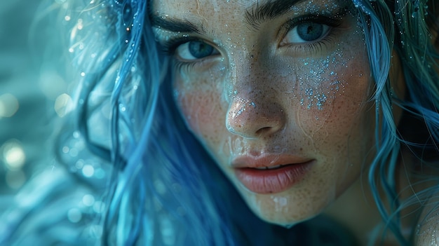 Sirena z niebieskimi włosami