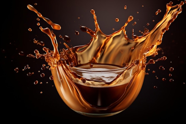 Sizzling Coffee Splash z spadającą ziarną kawy Generative AI