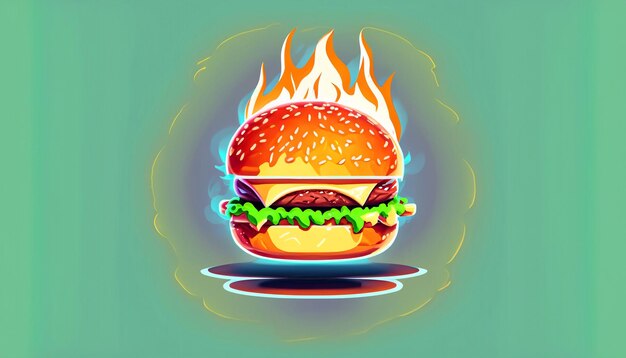 Sizzling Delight Darmowy Wektor Burger Ser Z Ogniem Ikona Kreskówki Ilustracja Kuszący Obiekt żywnościowy