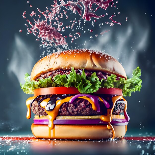 Sizzling Surrealism ELCHEFF's Epic Beef Burger Splash Show