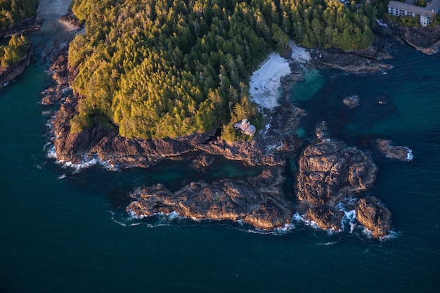 Skalisty brzeg na zachodnim wybrzeżu Pacyfiku w Tofino