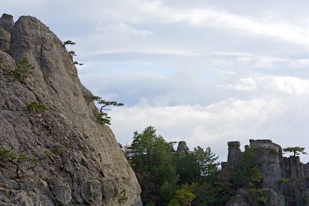 Skalisty widok na góry (dolina duchów w pobliżu góry Demerdzhi, Krym, Ukraina)