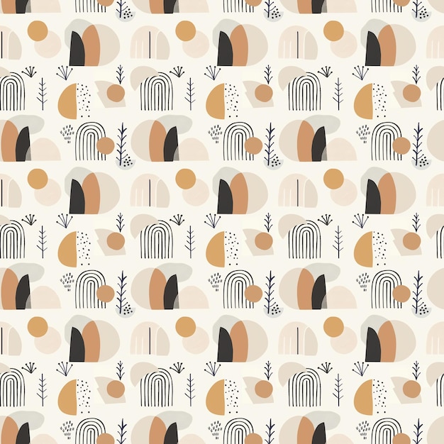 Skandynawska ilustracja wzorcowa minimalna, lekka, powietrzna, kremowa i beżowa, współczesna