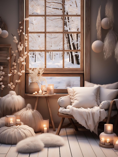 Skandynawski Hygge Cozy Knit Backdrop Snowy Forest Cabin Bac Creative Design Live Stream Background