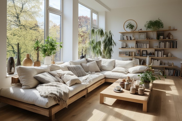 Skandynawskie odcienie światła mieszkania czyste linie minimalistyczny projekt generatywny IA