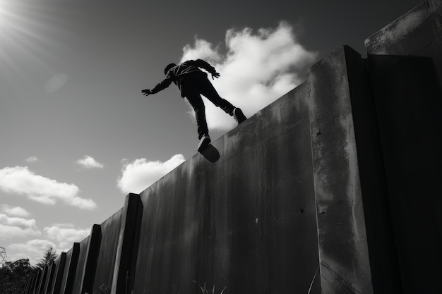 Zdjęcie skateboarder wykonujący sztuczkę na ścianie