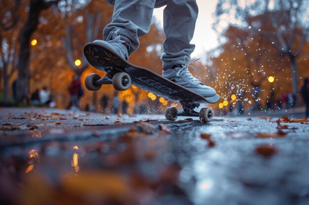 Skateboarder wykonujący sztuczki na ruchliwej ulicy
