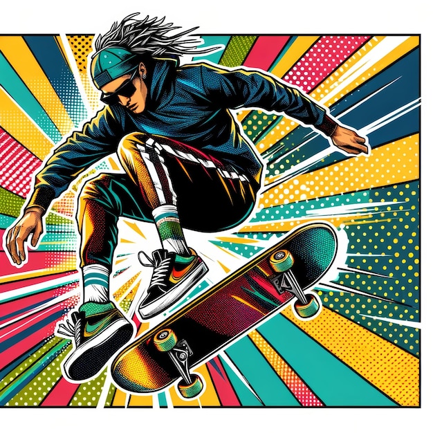 Skateboarderzy MidAir Trick z Pop Art Vibe