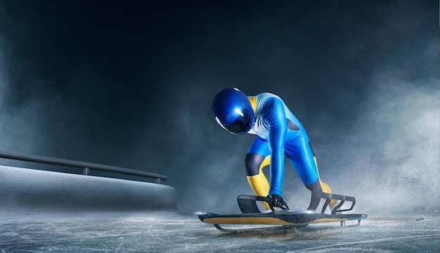 Skeleton Sport Bobsled Luge Sportowiec zjeżdża saniami po lodowym torze