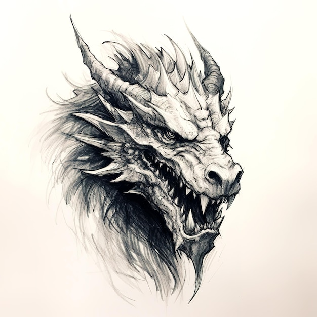 Sketch Dragon Head Illustration Ogromna ilustracja Generatywna sztuczna inteligencja