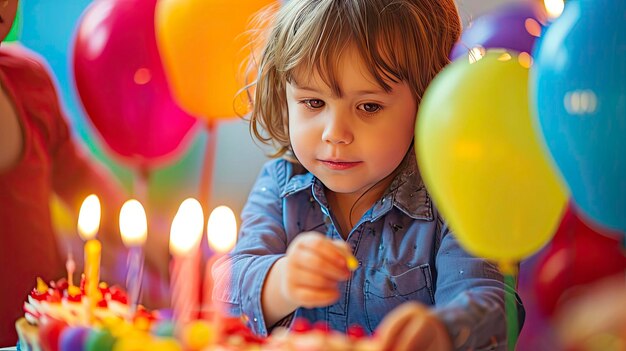 Sketch dzieci na urodzinowej uroczystości z balonami i ciastem