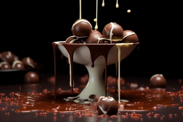 Skład czekolady z orzechami, karmelem i mlekiem Piękny czekoladowy deser Generatywna sztuczna inteligencja