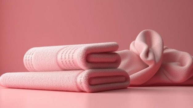 Składane różowe ręczniki na różowym tle generatywnym ai