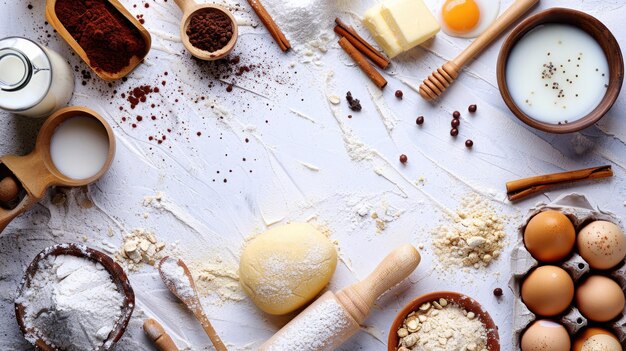 Zdjęcie składniki do pieczenia mąki ciasta i gotowania generative ai