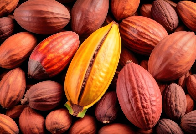 Składniki kakaowe z ziarnami kakaowymi świeże łodygi kakaowe