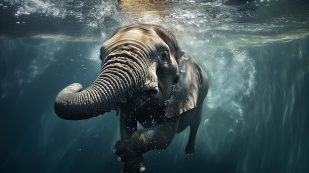 Skok słonia do wody fotografia podwodna Nurkowanie zwierząt w głębinach Dzika przyroda