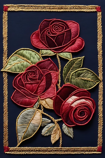 Skomplikowana grafika haftu Szczegółowe róże na tkaninie