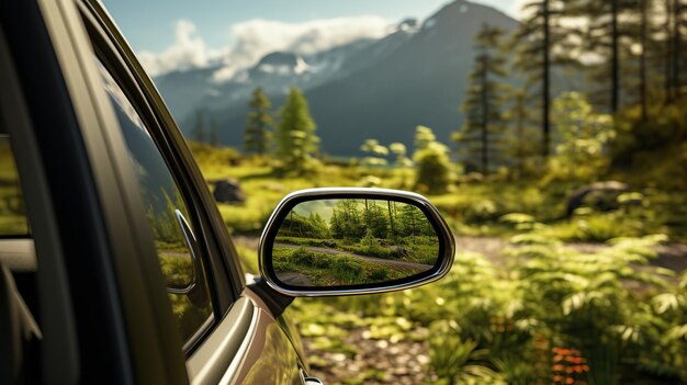 Skoncentrowanie się na lustrze tylnego widzenia samochodu generatywny ai