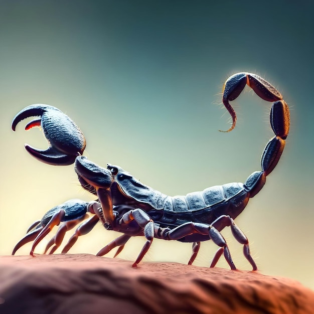 skorpion z czarną głową i niebieskim tłem