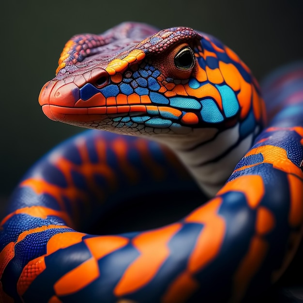 Skręcony egzotyczny kolorowy wąż Generative AI