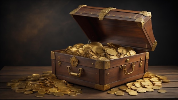 Skrzynia skarbów ze złotymi monetami