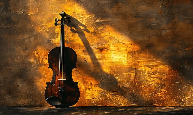 Zdjęcie skrzypce jako sylwetka elegantny cień na ścianie bogaty i wa enigmatyczny urok