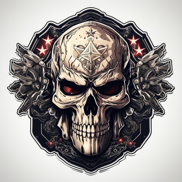 Zdjęcie skull t-shirt naklejka logo punk rock wojskowa czaszka broń ciemna sztuka