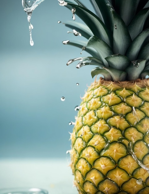 skupienie strzału ananasa i kropli wody na przytulnym niewyraźnym tle