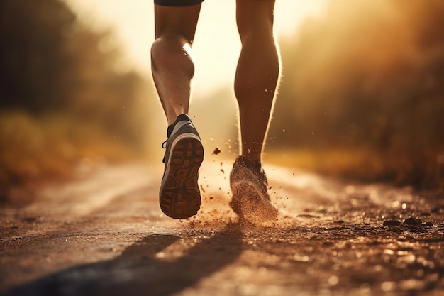 Skupiony widok męskich biegaczy na brudnej drodze podczas biegania Generatywna sztuczna inteligencja