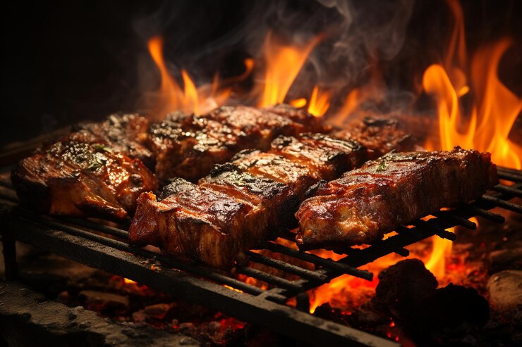 Zdjęcie skwierczące żeberka jagnięce na grillu generative autor: ai
