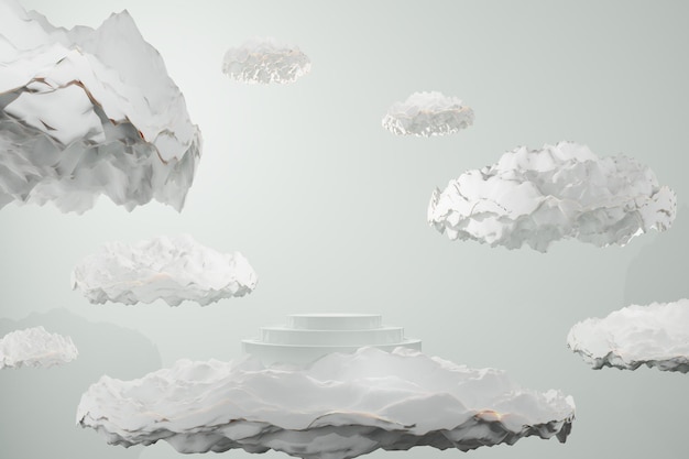 Sky Cloud białe niebieskie pastelowe tło Renderingu 3D geometryczne minimalne tło z podium. Projekt ekspozycji produktów, banery, kremy, moda, luksus, reklamy kosmetyczne. Podium lub platforma Symulowane niebo