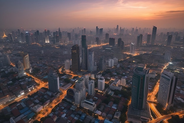 Skyline Bangkoku o wschodzie słońca Stolica Tajlandii malowniczy krajobraz miejski