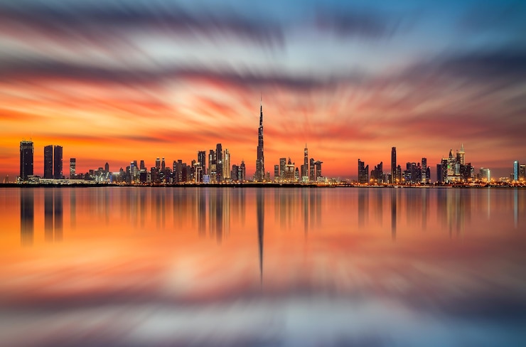 Zdjęcie skyline centrum dubaju zjednoczone emiraty arabskie