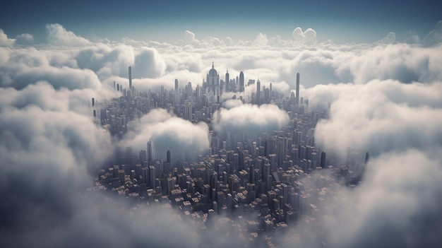 Skyline Oasis Futurystyczne miasto unoszące się wśród chmur