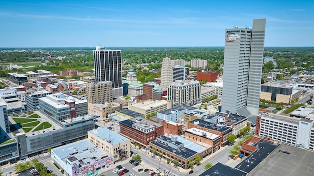 Skyscraper skyline Fort Wayne aerial cityscape downtown aerial city architecture firmy