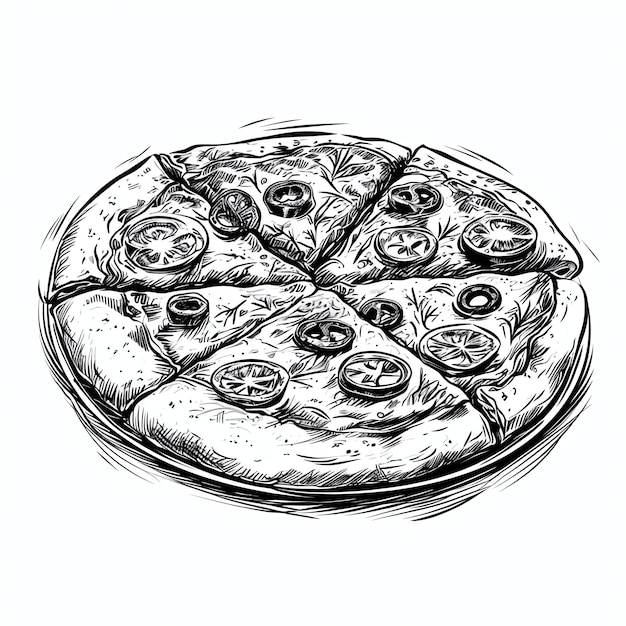 Zdjęcie slice of heaven classic pizza toppings ink sketch