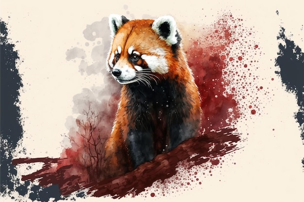 Śliczna akwarela czerwona panda ilustracja