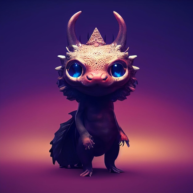 Śliczna chibi mały smok fantasy ilustracja
