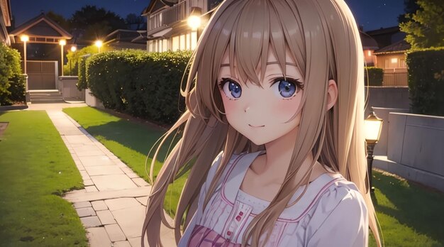 Śliczna dziewczyna w sztuce w stylu anime w parku