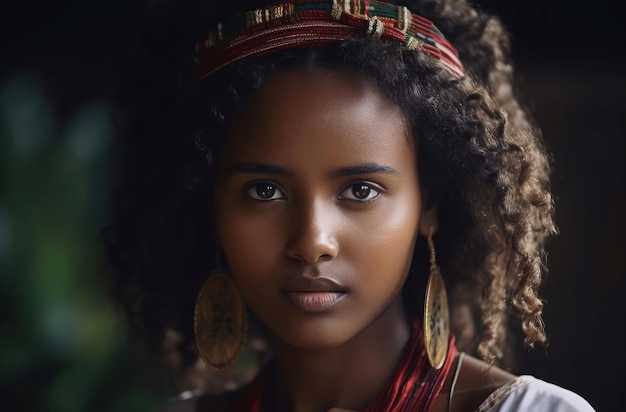 Śliczna etiopska ładna kobieta Włosy dziewczyny Wygeneruj Ai